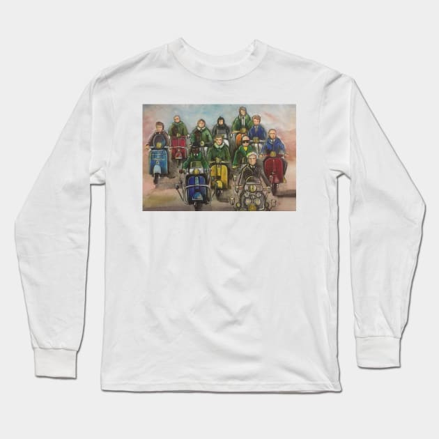 Retro Scooter, Classic Scooter, Scooterist, Scootering, Scooter Rider, Mod Art Long Sleeve T-Shirt by Scooter Portraits